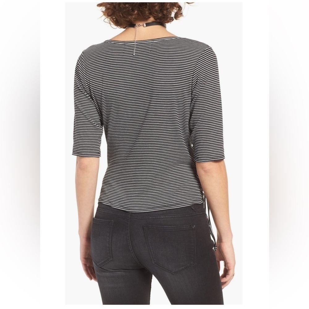 NWT BP Hiatus Stripe Cropped Wrap Tee Black & White - Picture 2 of 5